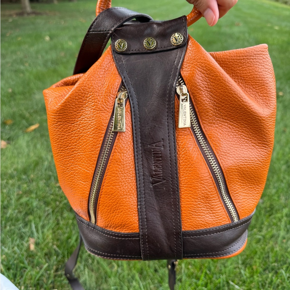 Orange and Brown Leather Backpack